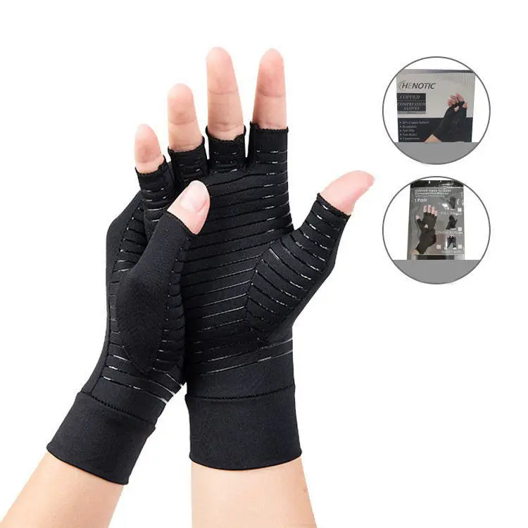 High Quality Balanced Stress Health Care Work Rehabilitation Care Women And Men Half Finger Copper Fabric Gloves