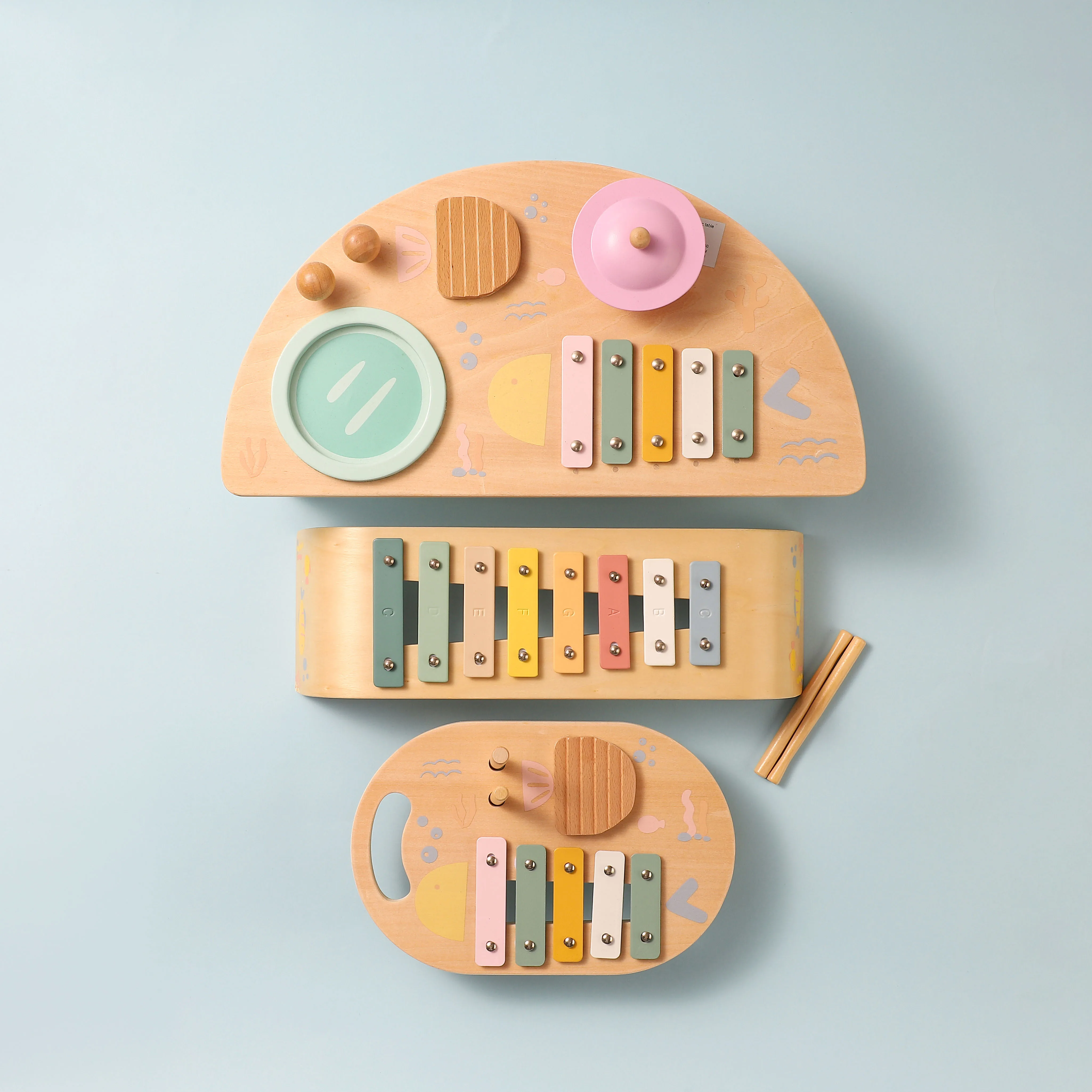 Montessori Wooden Xylophone Toddler Music Percussion Musical Toys Wooden Baby Drums Set Girls