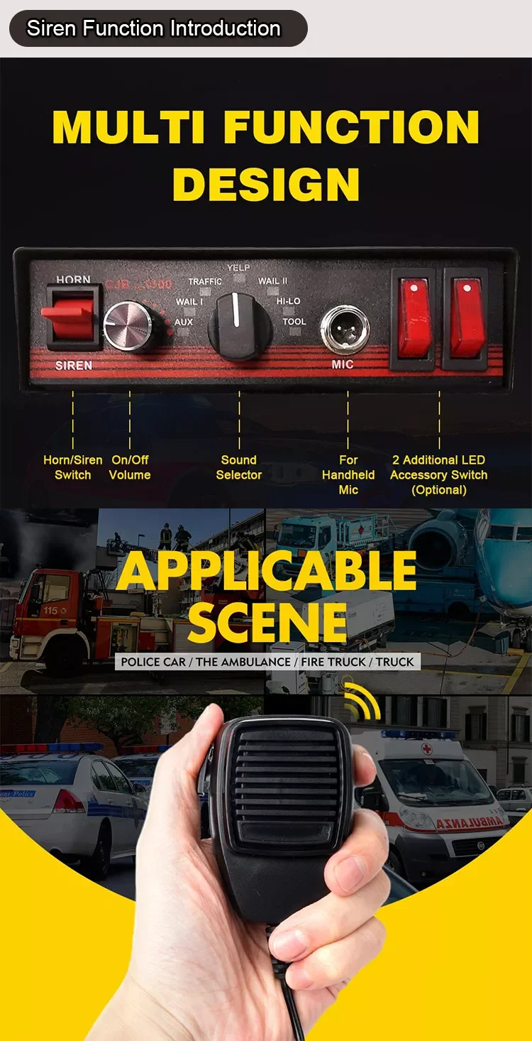 Automobile lighting system 12V red blue Emergency Warning Ambulance revolving light bar with siren speaker microphone