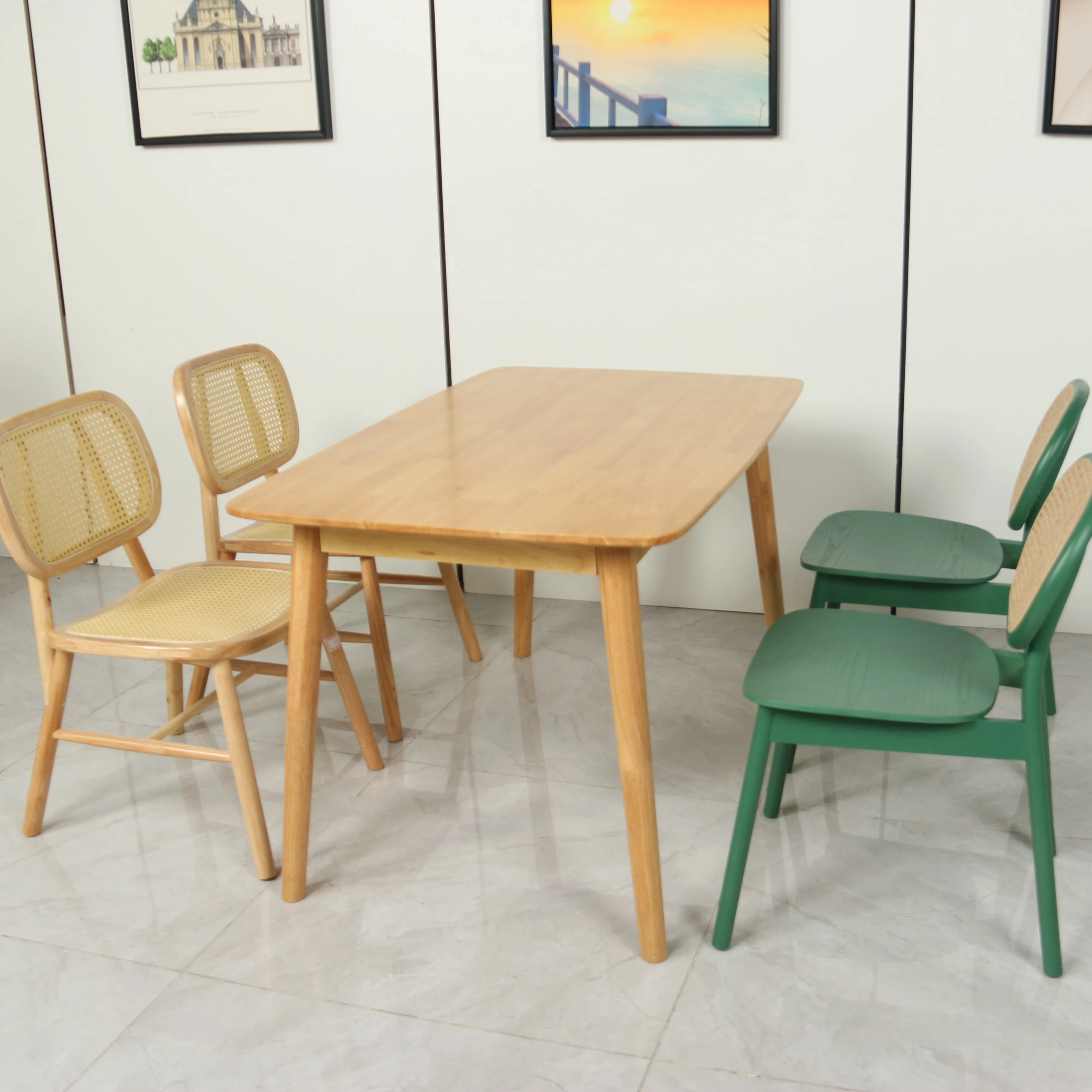Silla Wholesale Modern Vintage Rattan furniture Dinning Room Leisure Solid Wooden Chair Weave Seat rattan folding chairs