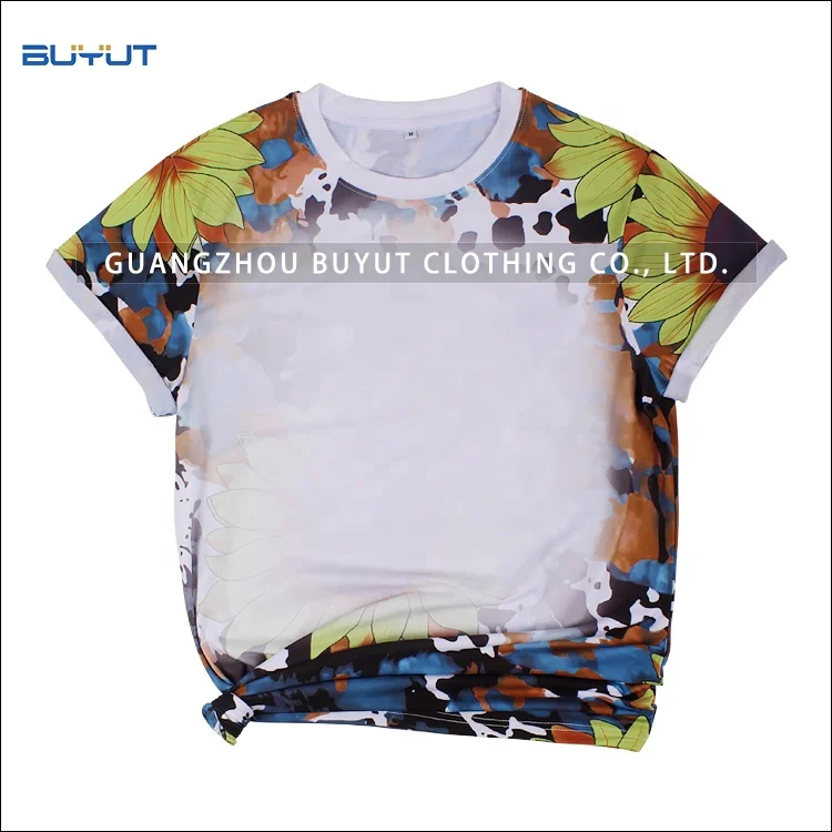BUYUT  fashion cheetah print Sublimation  polyester have soft cotton feel  Faux Bleached T Shirts