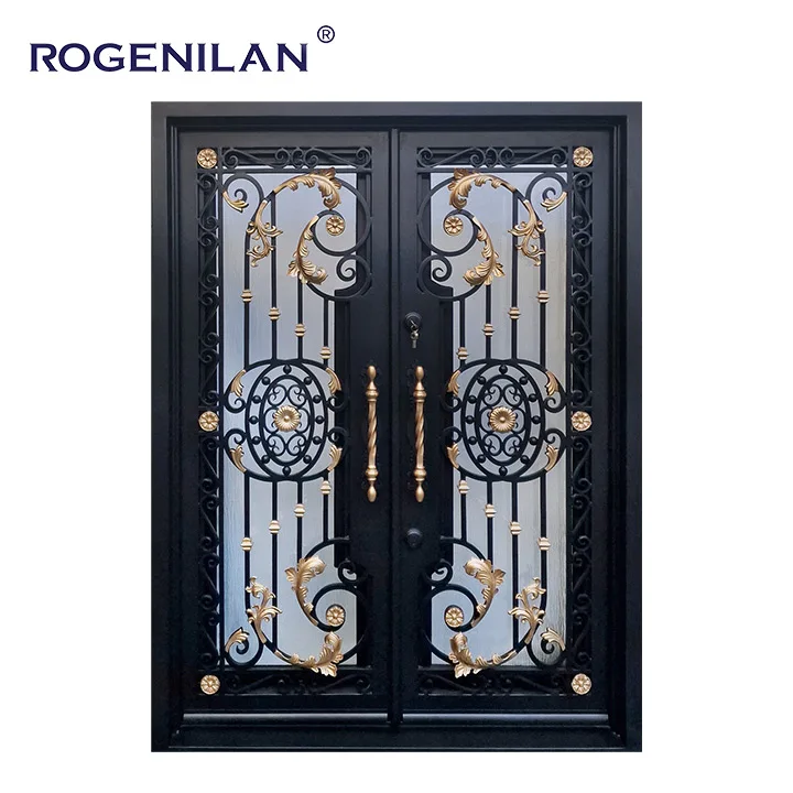 Rogenilan Villa Outdoor Wrought Iron Double Doors luxury Main Entrance New Iron Fence Design Can Be Customised Arched