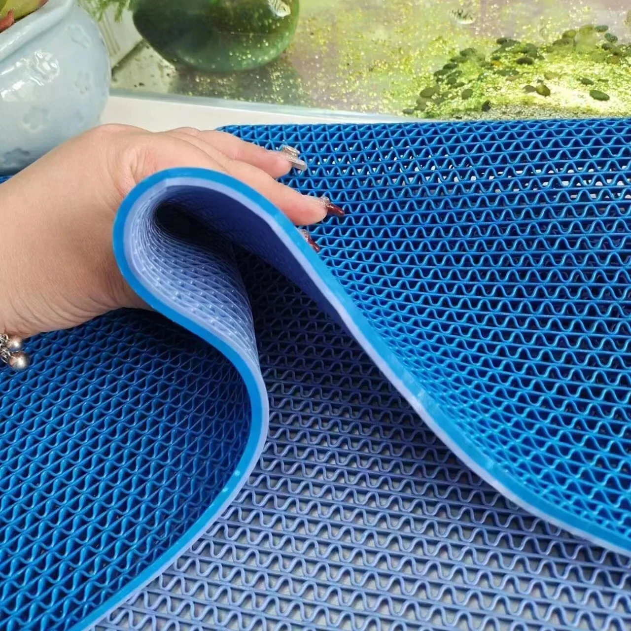 Drainage Mat for Floor Non Slip Commercial Matting Thick PVC Wet Area Carpet Indoor Outdoor S-Shaped Rubber Floor Tile Mat