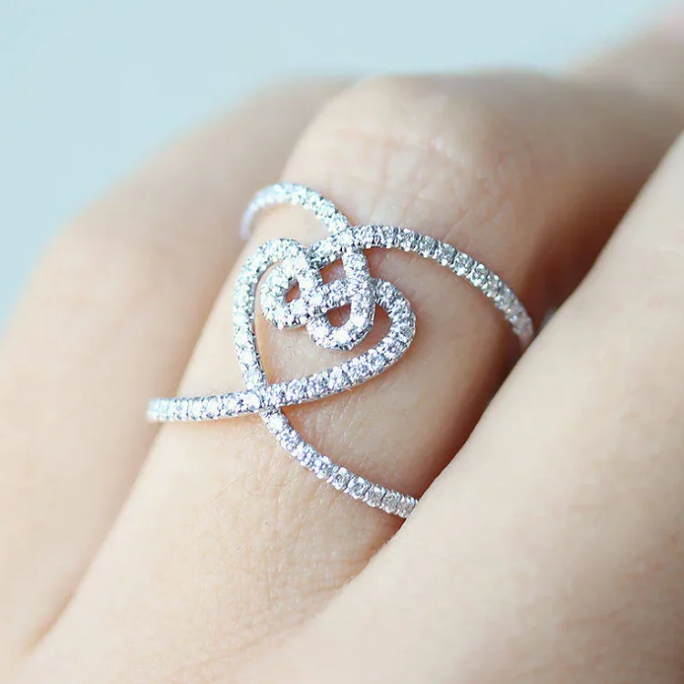 Beautiful 925 silver engagement & wedding ring for woman white gold cubic zirconia infinity love knot heart eternity ring band