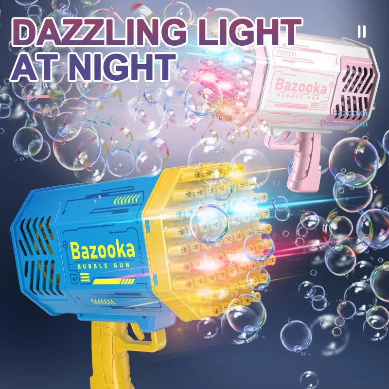New Hot Selling Kids Toy 69 Holes Bazooka Electric Bubble Blower Automatic Rocket Boom Soap Bubble Blaster Machine Bubble Gun