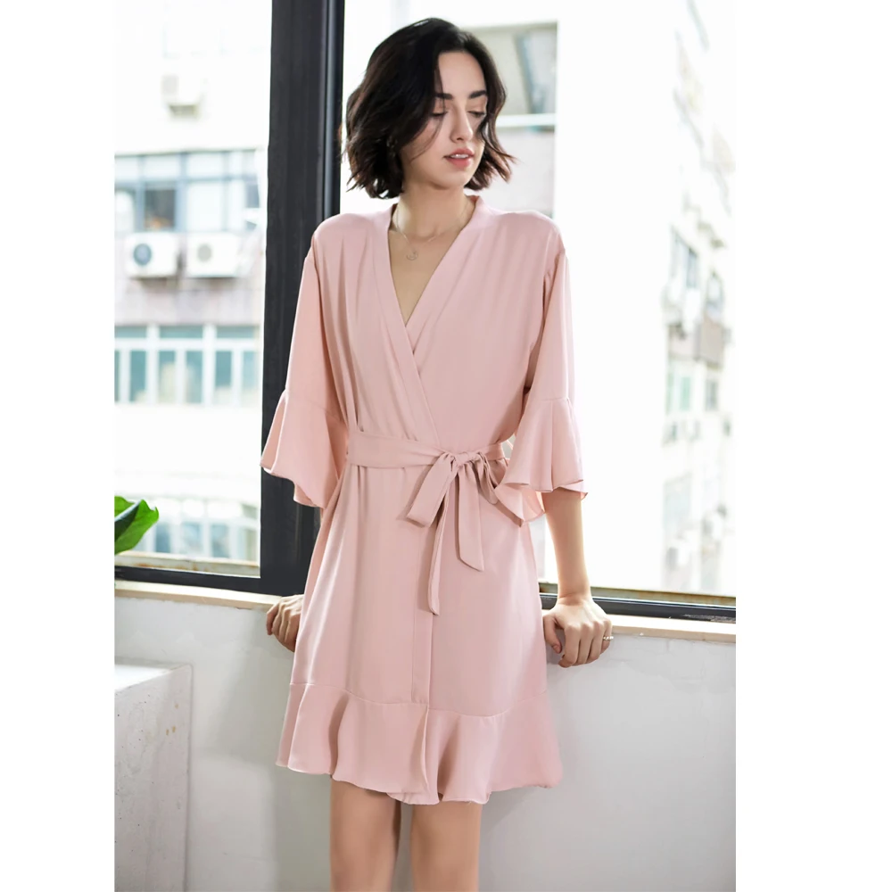 SWG 2022 Popular and Hot Sale 886 Ruffle Satin Chiffon Solid Bride and Bridesmaid Robe for Bridal Party