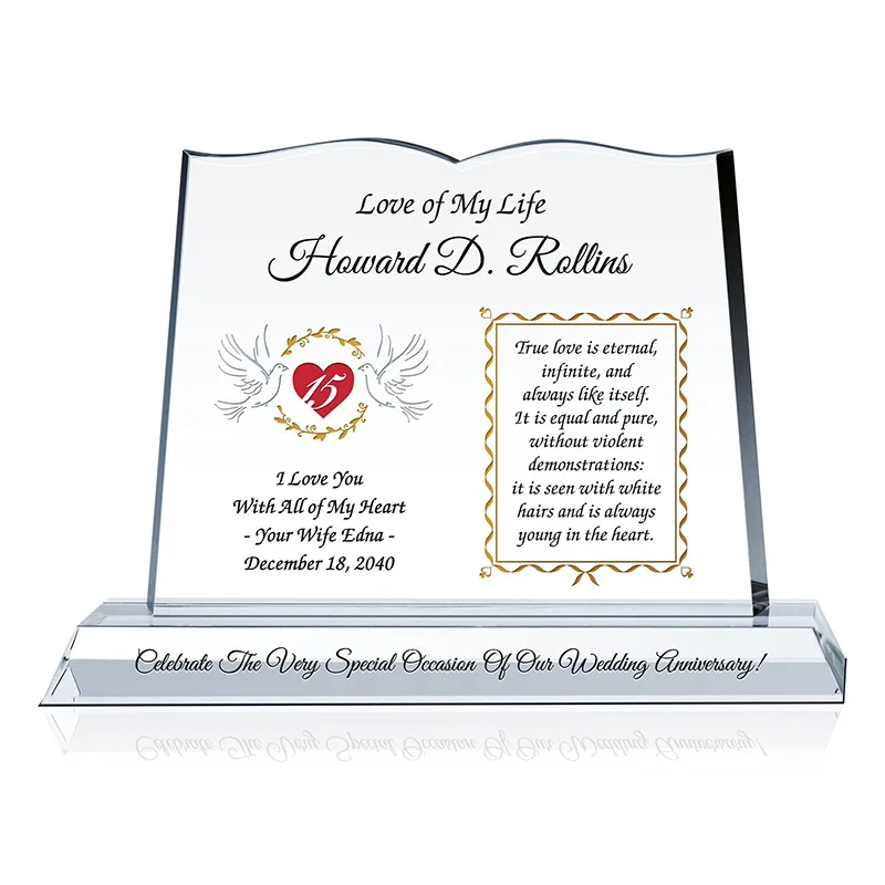 Hot sale customized K9 crystal book shape trophy lettering honor appointment book medal