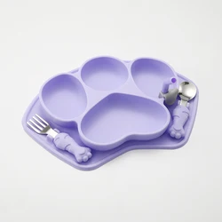 Factory sale silicone cartoon cat lovely children  divided plates sets dinnerware tableware