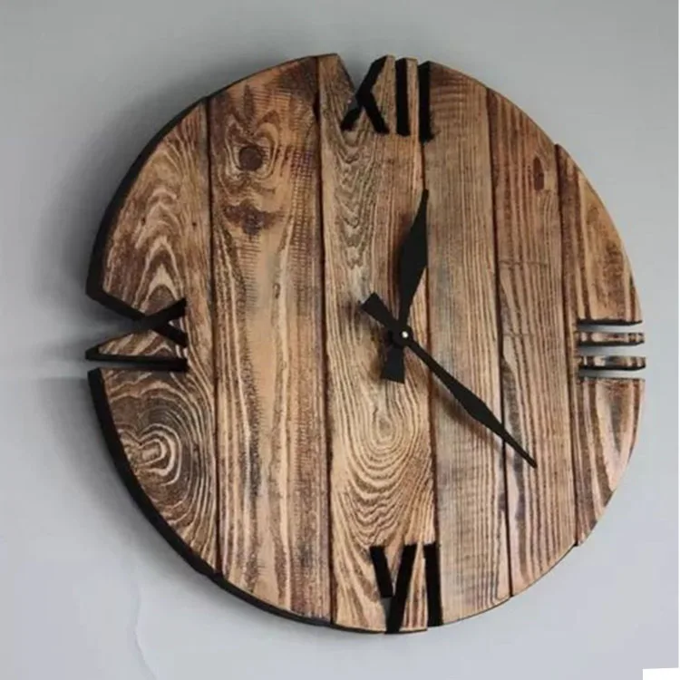 Большие римские цифры, тяжелая винтажная деревянная рамка, металлические настенные часы для гостиной, Декор, большие декоративные часы, большие размеры