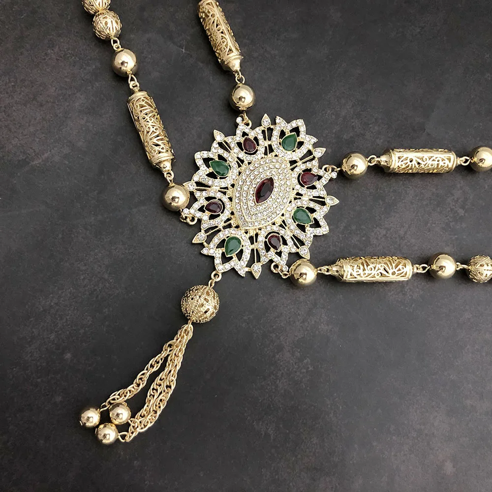 2020 Moroccan Wedding Dress Horse-eye Crystal Morocco Bride Breast And Shoulder Back Tassels Necklace Accessories Big Size