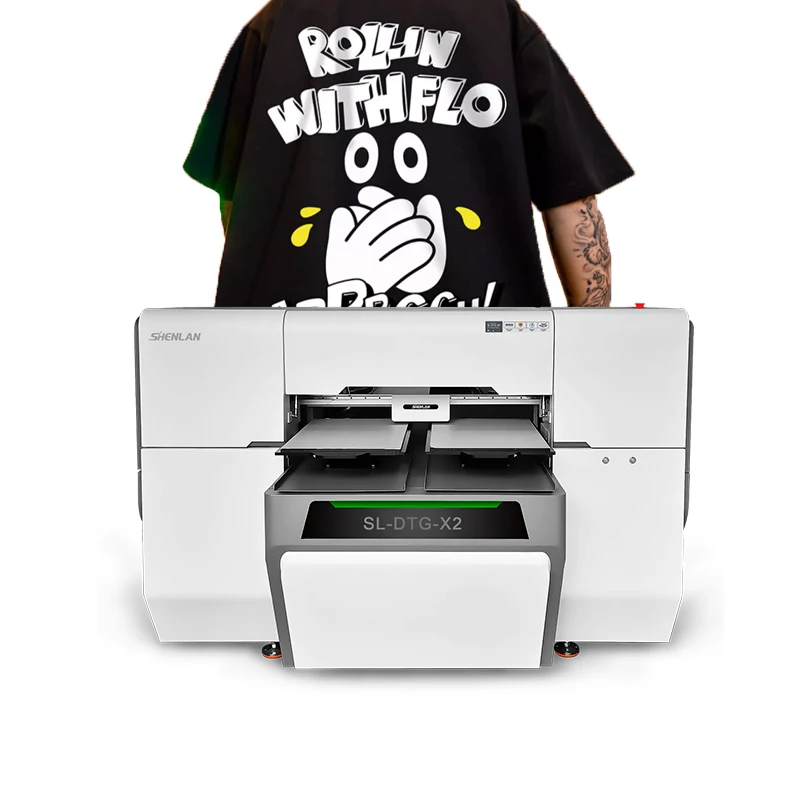 SHENLAN double station Four i3200 printhead Automatic 3d tshirt printing machine dtg printer for garments,clothes,hoodies,pants