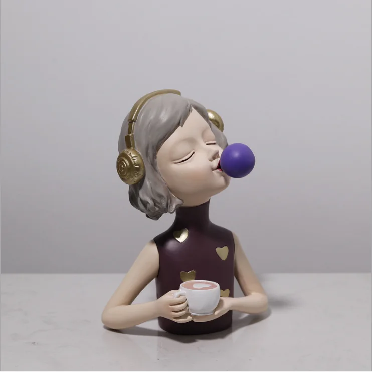 
Cute girl with headphone light luxury home desktop creative ceramic crafts ornaments for home decor 