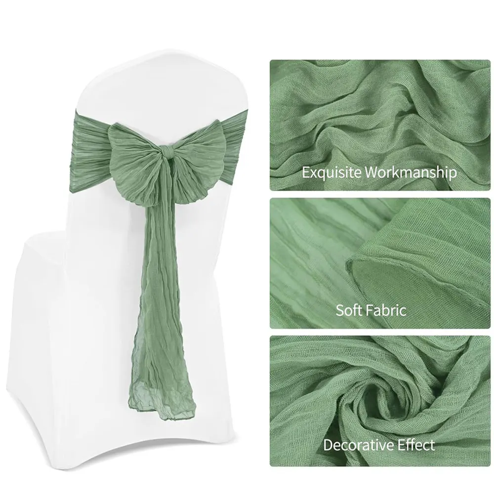 Hot Sell Cheesecloth Sage Green Chair Sashes Drapes 16x108 inch Wedding Event Party Decorative Rustic Gauze Chair Bows Ties