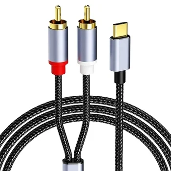 Factory 1 In 2 Out USB Type-C To Male 2 RCA 3.5mm to 2RCA Cable Gold-Plated Nylon Braided Dual RCA Audio Stereo Y Splitter Cable