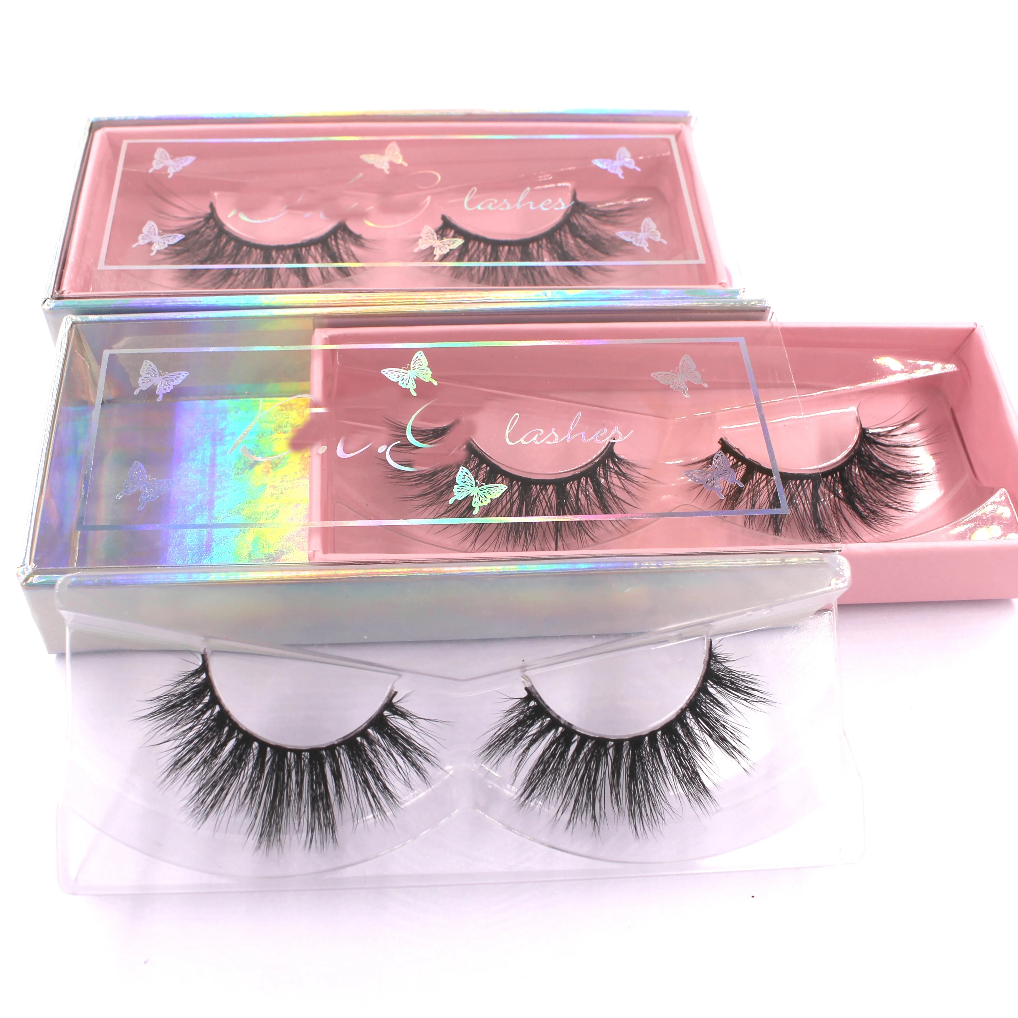 
Wholesale natural mink lashes the most economical eyelashes new material mink lashes own brand holographic butterfly lash case 