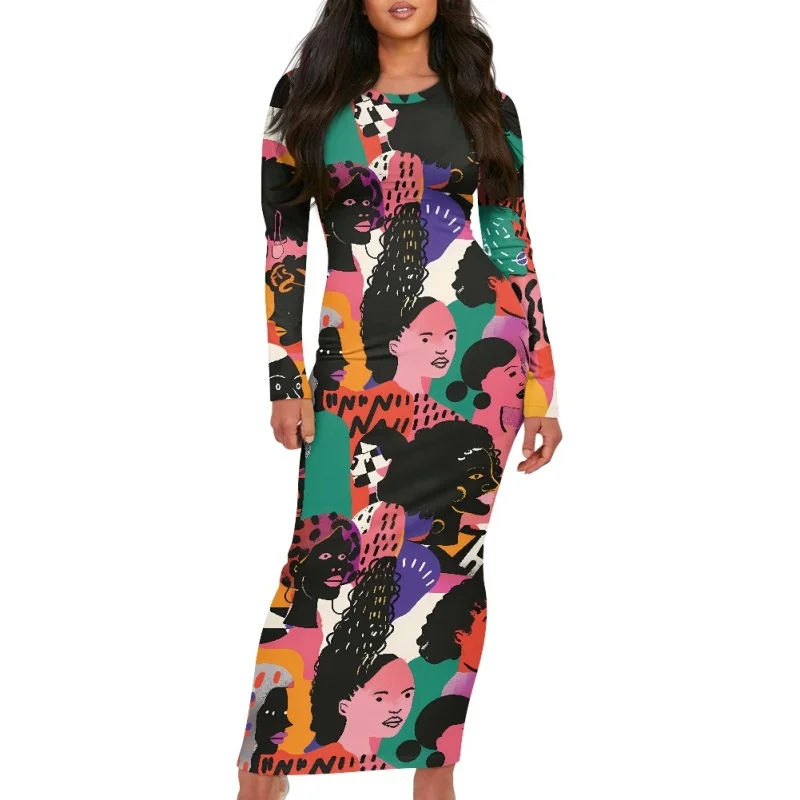 2024 New Arrival Summer Women Long Dresses Fashion New Solid Color Long Sleeve Turtleneck Dress for Woman Vintage Natural Simple