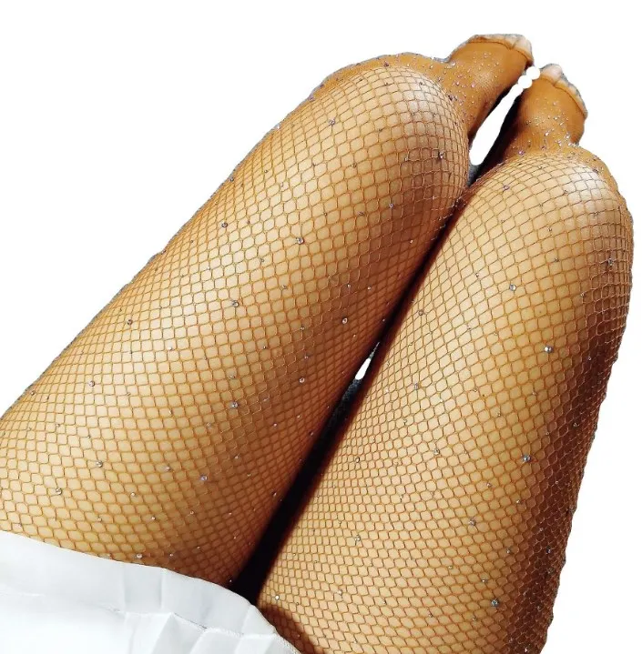 2023 Rhinestone Fishnet Stockings Sexy Tights Women girl Lasting Sheer Control Top Toeless bling Pantyhose