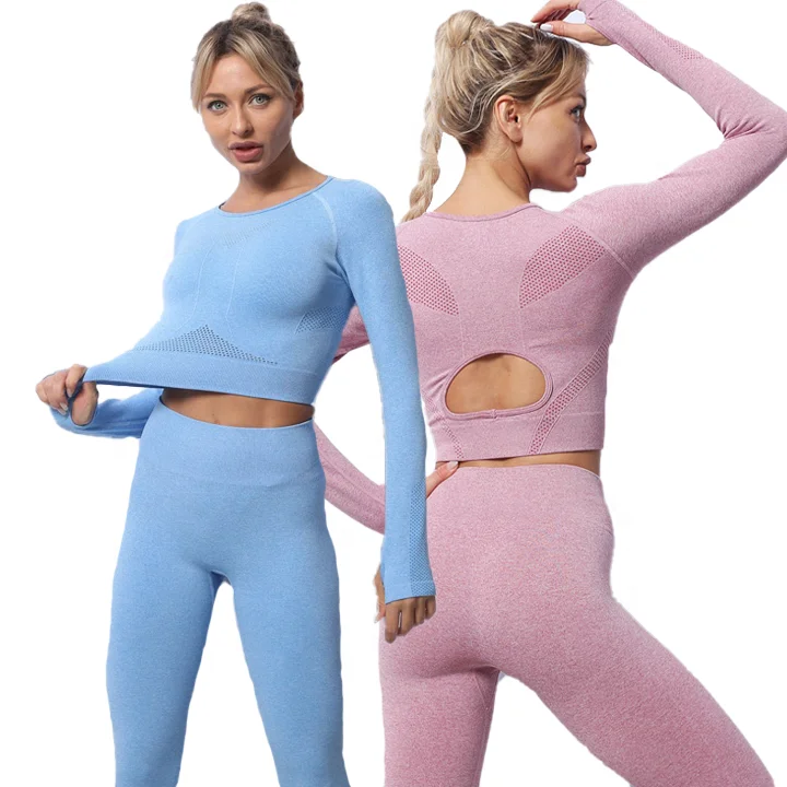 Бесшовные леггинсы с высокой талией для фитнеса и спортзала, комплект из 2 предметов для тренировок и йоги, женский комплект одежды