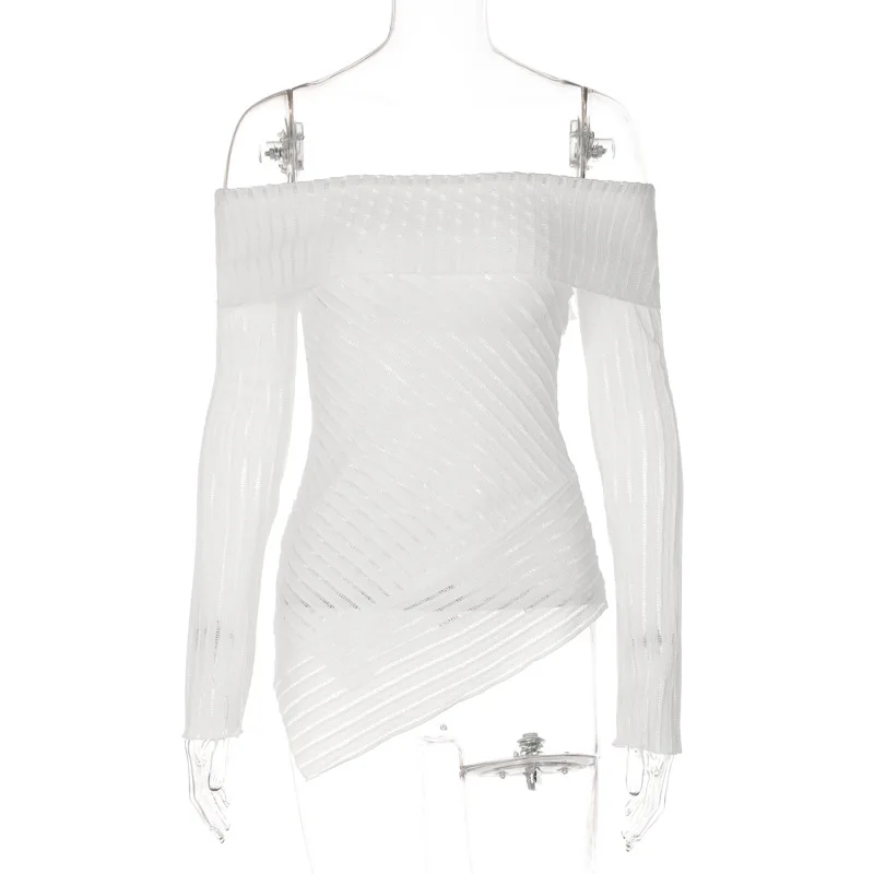 Off Shoulder Sexy Solid Color Crop Tops Long Sleeve Blouses Women Casual Top For Women