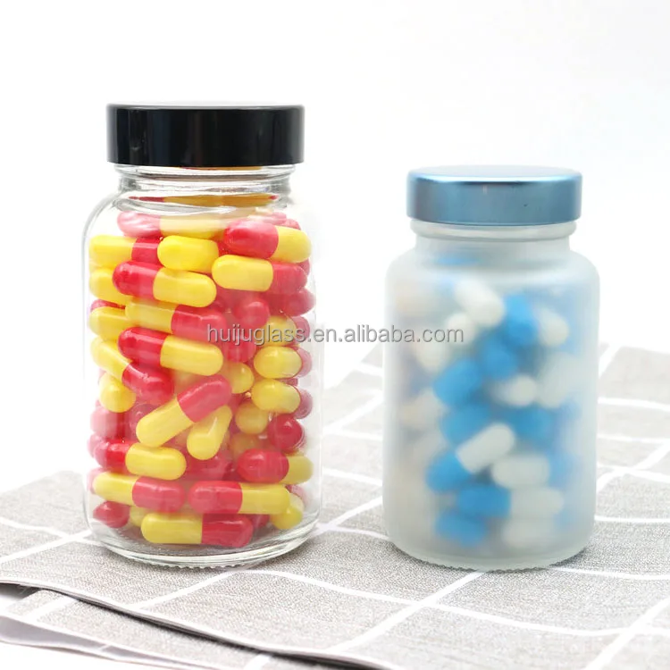 150 ml 120 ml 100 ml Amber frosted health care capsule wide mouth glass bottle clear glass pill vitamin bottle with screw cap