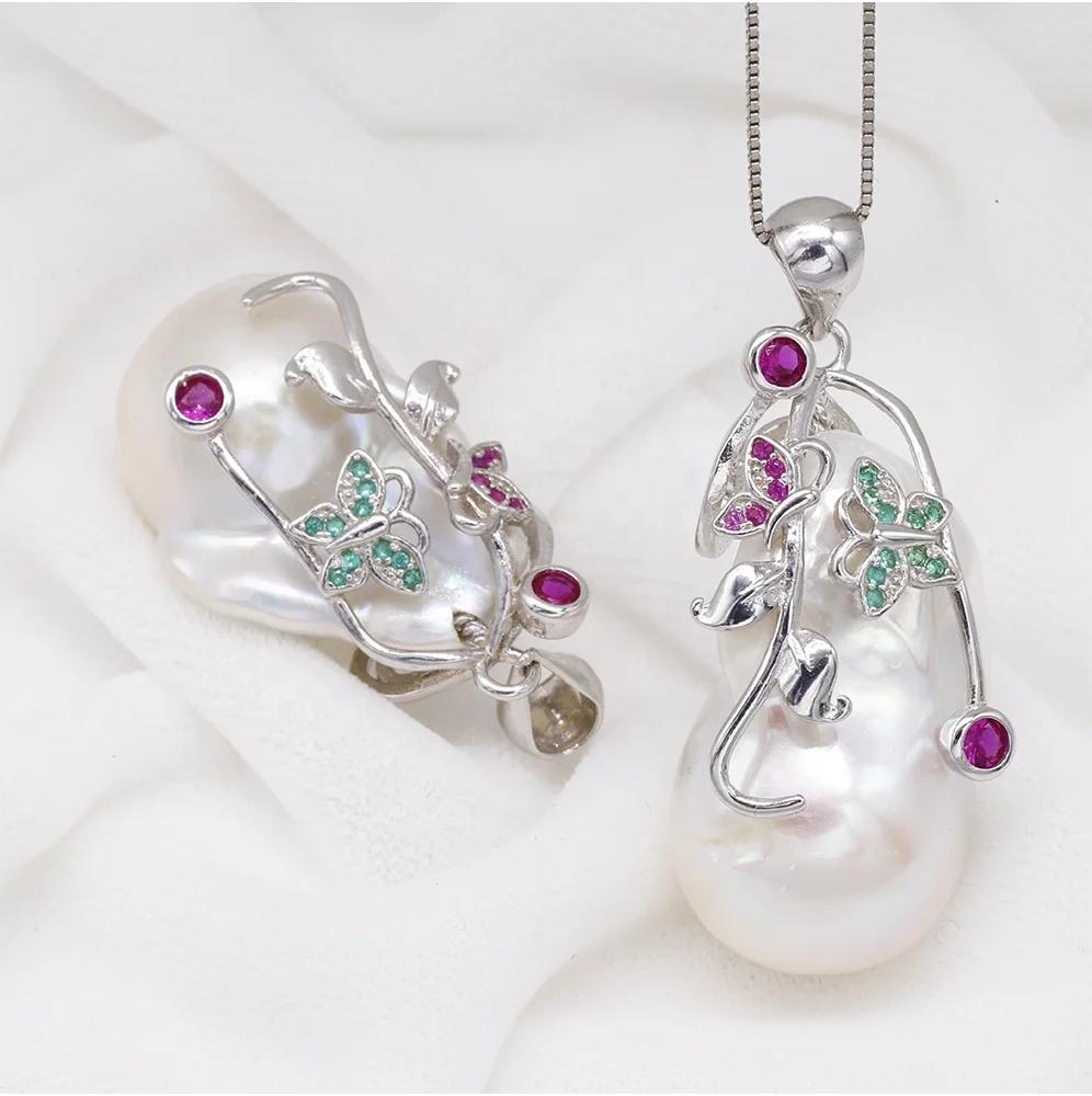 Fashion Baroque pearl pendant large size 925 sterling silver freshwater Edison pearl pendant Christmas gift