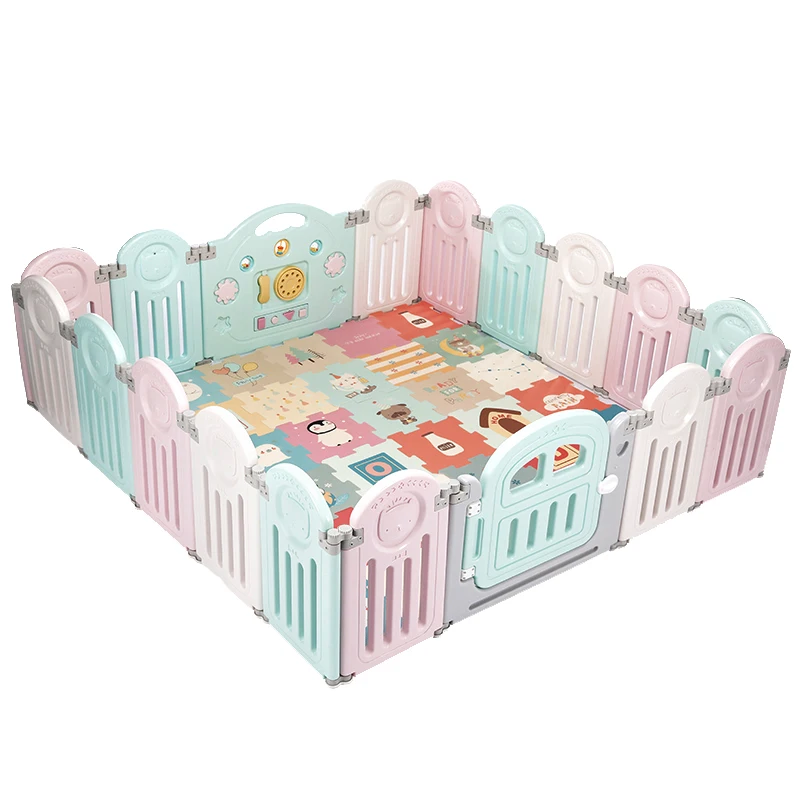 Милый складной детский манеж с мультяшным рисунком с забавными игрушками и воротами
