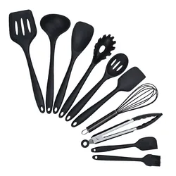 10 шт. цвета: черный, красный, пищевой интегрированная силиконовая кухонная утварь набор для кухни с цветная упаковочная коробка