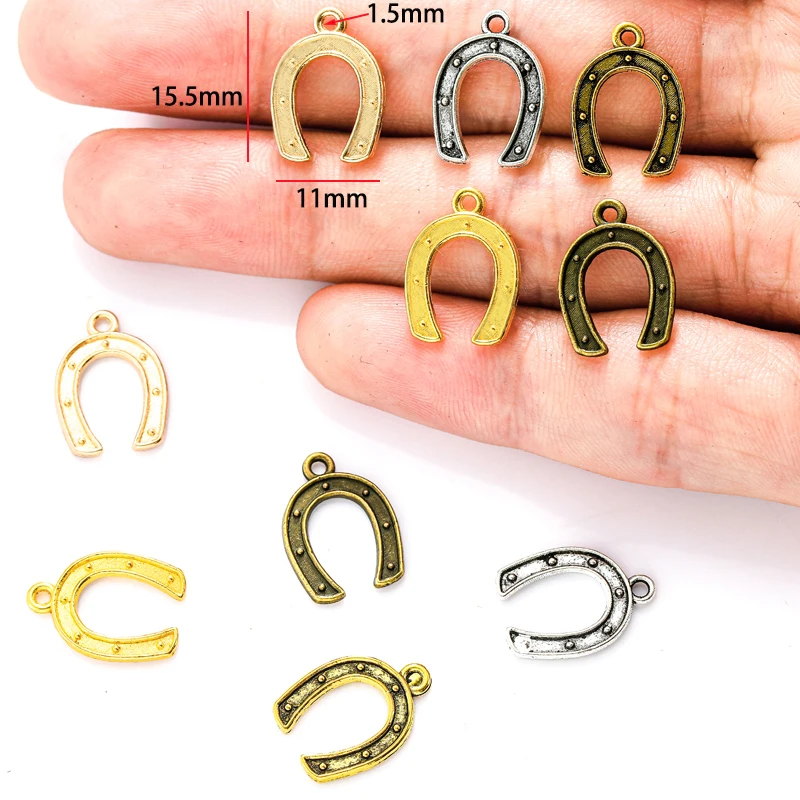 100pcs/bag 5 Color Horseshoe Charms Alloy Metal Animal Pendants for DIY Handmade Jewelry Accessories Making 11*15.5mm D9343
