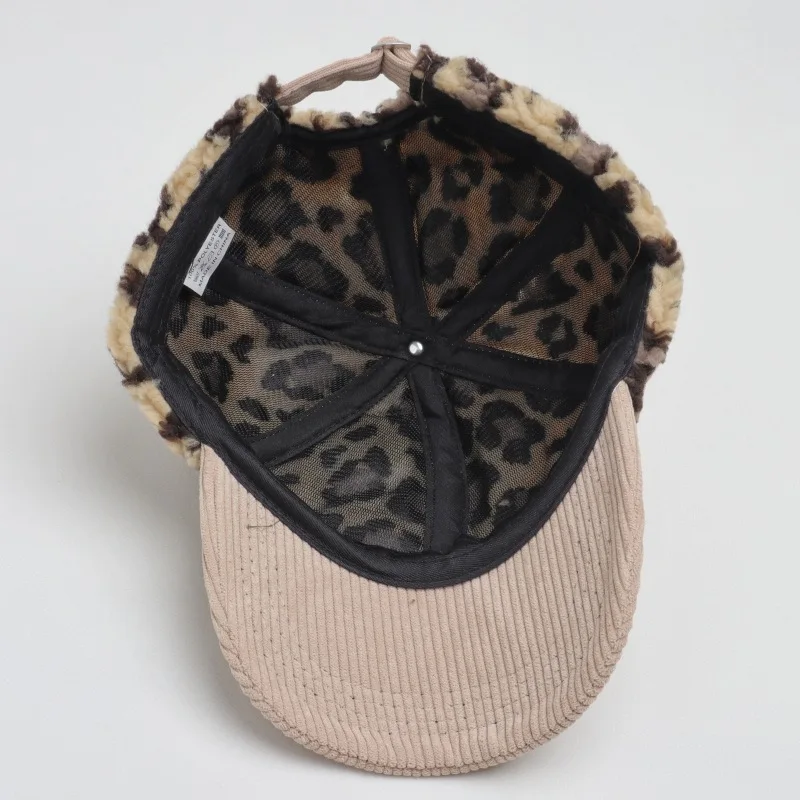 Cap with Name Customized Retro Lamb Hair Leopard Pattern Snapback Cap Sunscreen Customized Corduroy Baseball Cap For Women Men