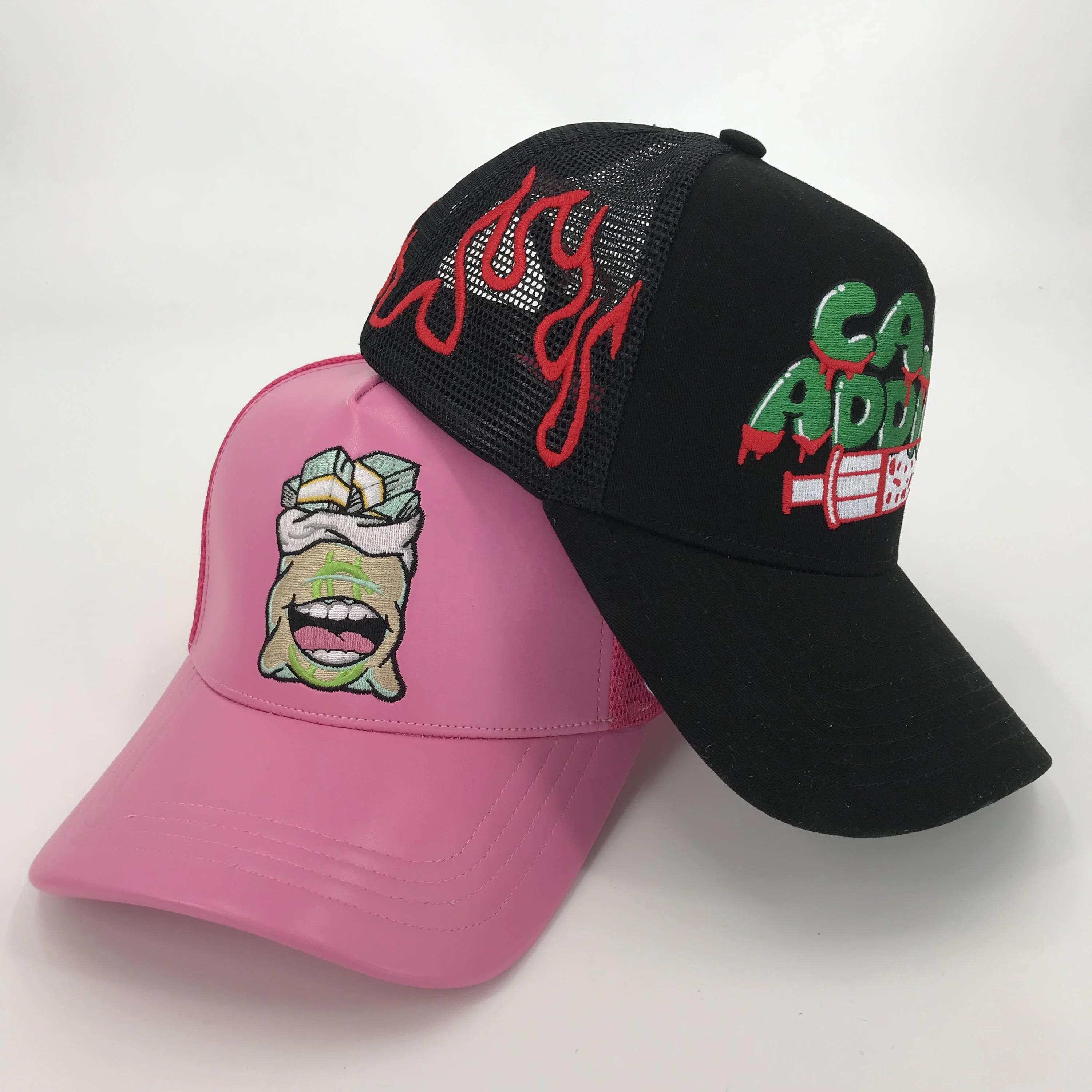 Custom Logo 5 Panel Plain Embroidery Leather Trucker Hats High Crown Winter Mesh Caps for Men Women