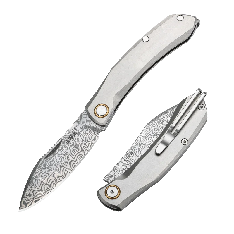 SANRENMU 7315 Outdoor camping folding Fruit knife Titanium Alloy Damascus steel pocket KNIFE EDC TC4