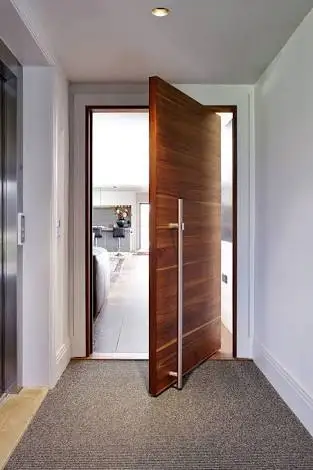 Seeyesdoor Modern Style House Teak Wood Pivot Entry Security Front Door with Windows