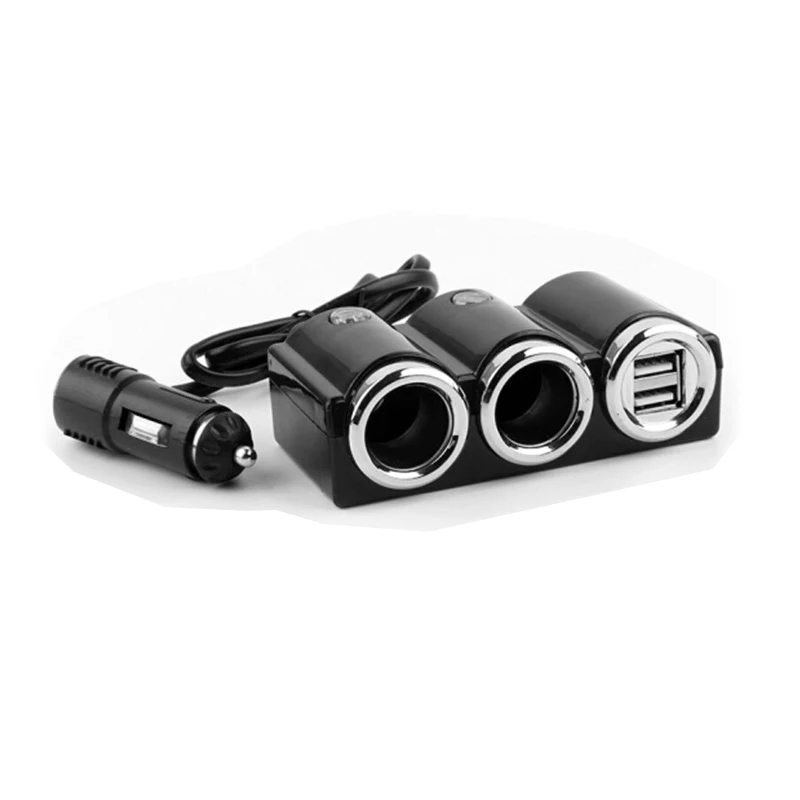 12v/24v Universal car cigarette lighter socket 70cm cord 2 jack sockets 2 USB port car cigarette lighter recharge port