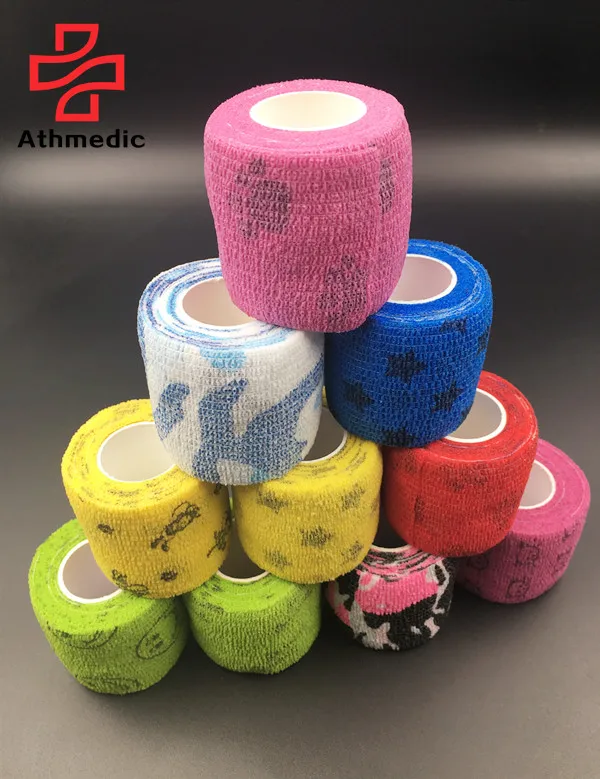 2022 Athmedic sport China self adhesive logo cohesive bandage Printed Veterinary Wrap finger cohesive bandage