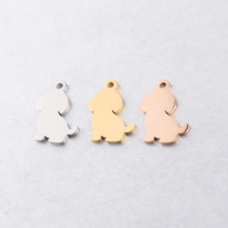 Mirror Polished Stainless Steel Puppy Pendant Cute Animal Dog Charms