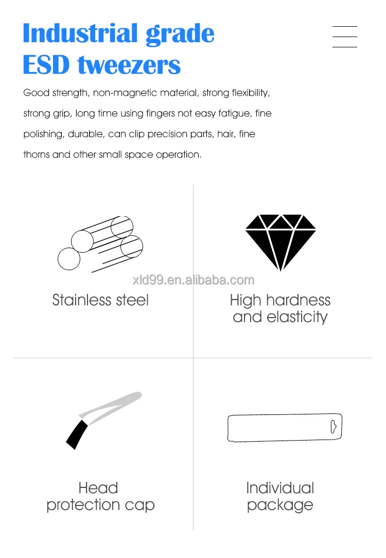 Wholesale Multiple Types Anti Static Precision Black Stainless Steel Tweezer