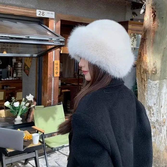 Hot Selling Fall Winter Fluffy Faux Fur Bucket Hats Women Plush Warm Colorful Cap Fashion Ladies Furry Bucket Cap