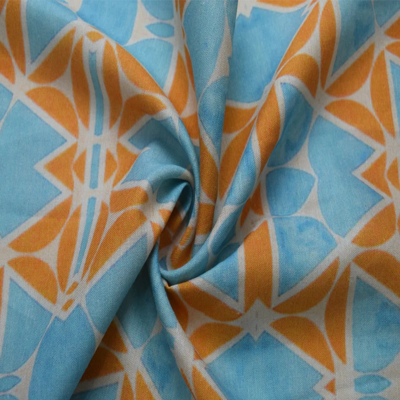 Wholesale Dress Shirt Linen Geometric Fabric Color Digital Printing Pure Linen Fabric