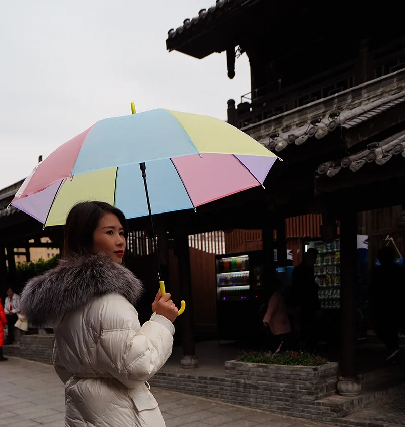 Stock J Handle Rainbow Color Umbrella PVC Clear plastic Advertisement Giveaways Promotion Gifts Promotion Umbrella Wedding tours