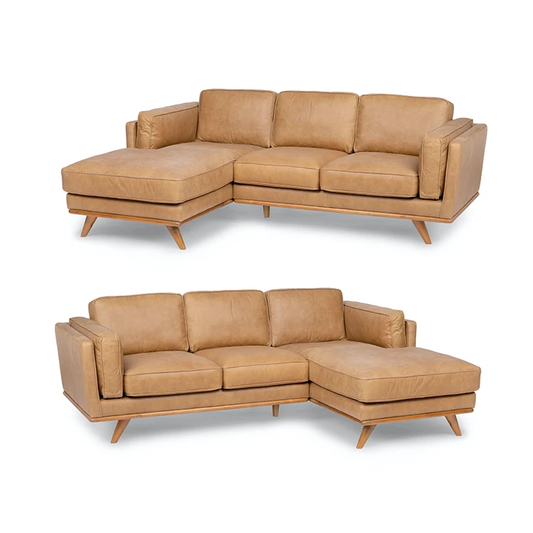 Worldwide Wholesale Living Room Modern Tan Genuine Leather Sectional Sofa Right Facing Chaise
