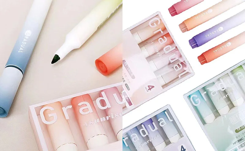 Bview Art Soft Chisel Tip Assorted Colors Durable Gradual Pastel Highlighter Marker Pens for Coloring Marking Out Drawing