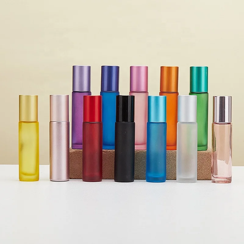 Wholesale 5 10 ml heavy wall thick bottom perfume black bottle red green roller glass bottle for essential oil