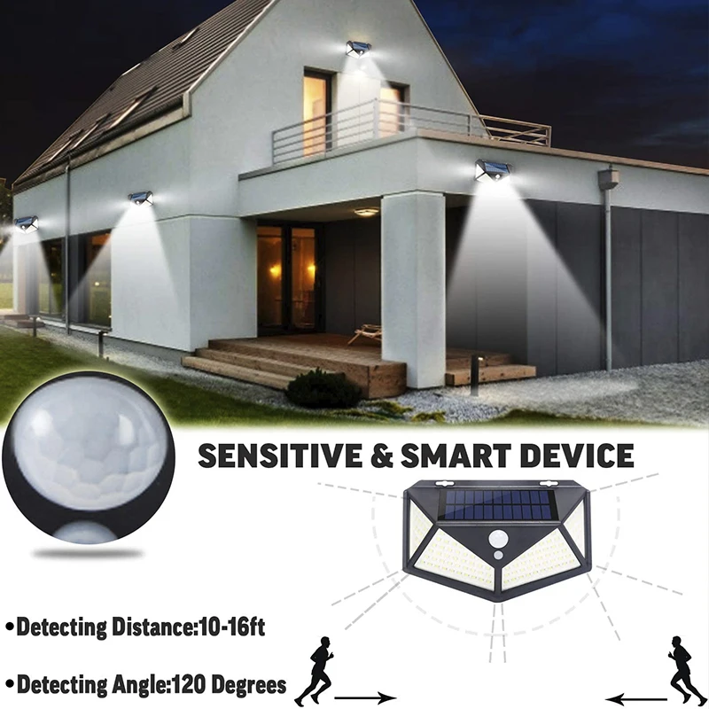 Solar Outdoor Lights LED PIR Motion Sensor Wall Light Outdoor Solar Security Light for Exterior Wall, Patio, Yard, Garden, Deck