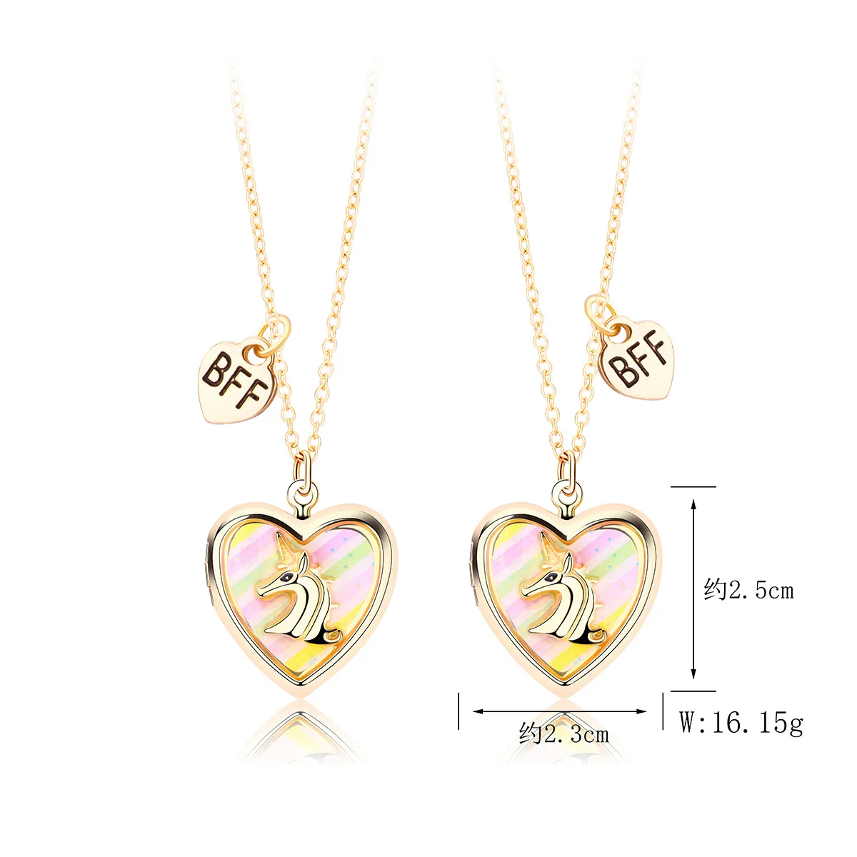 2023 New Design Kids Best Friend Couple Necklace Cute Pastel Color Unicorn Heart Open Locket Photo Pendant BFF Necklaces For Kid