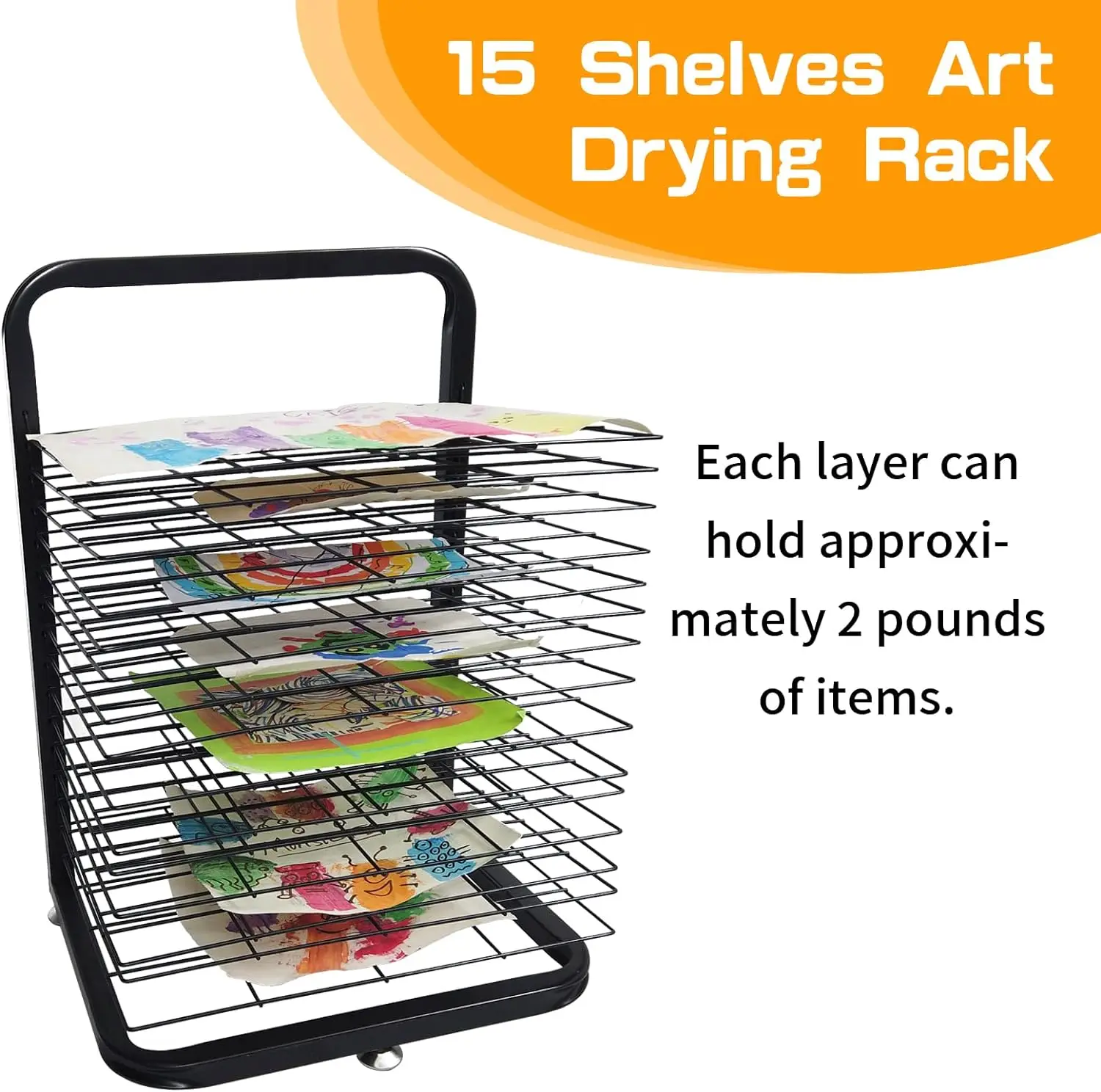 Wholesale Hot Style 16 Shelves Metal Artwork Storage Display Rack With Wheels For Classroom Painting Crafts Art Drying Rack
