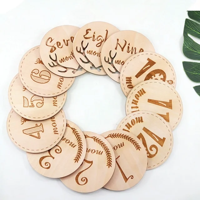 
Amazon hot selling wood baby monthly milestone cards laser cutting card english 
