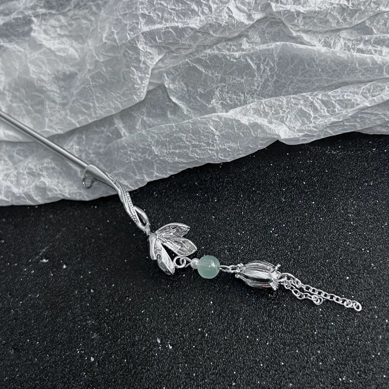 GEERDENG Chinese Metal Hair Sticks for Women Fairy Flower Jade Woman Hairpins Wedding Hair Clip Jewelry Accessories