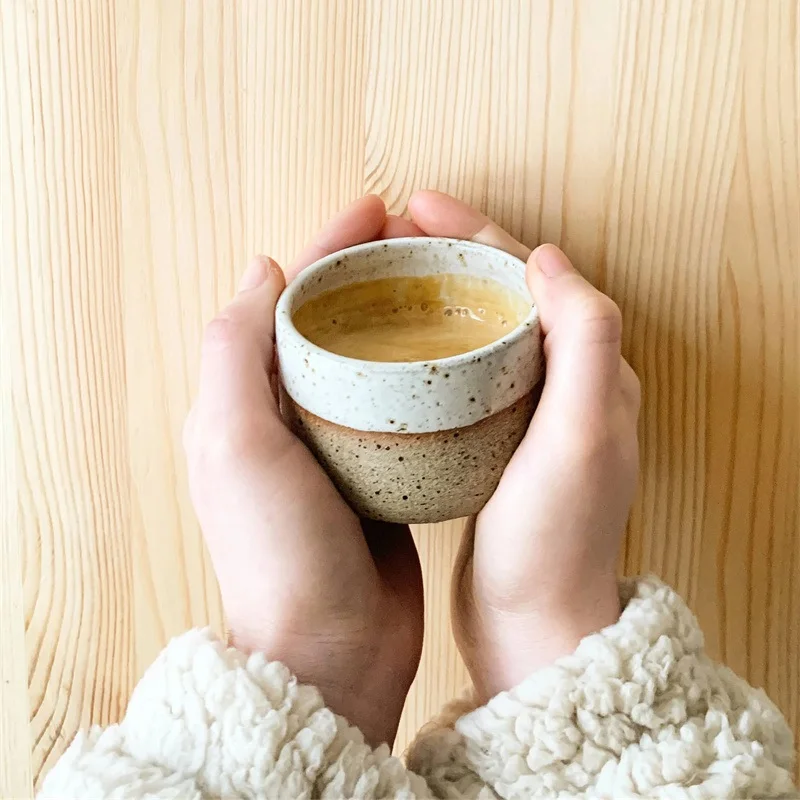 New arrival double color design mini espresso coffee tea mug matte stoneware mug without handleTumbler Handmade Beaker Drinkware