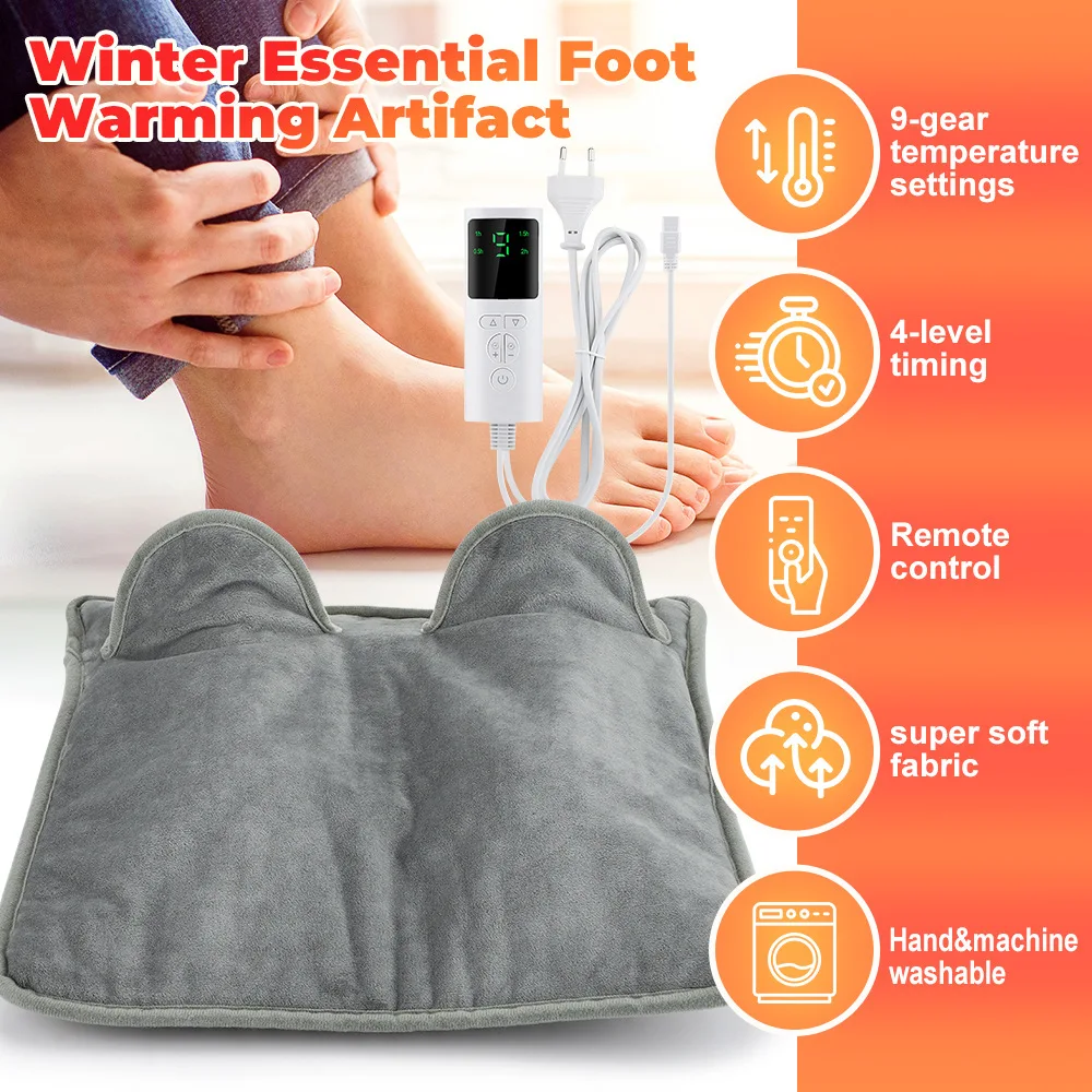 USB Electric Graphene Heated Foot Warmer for Home Office in Winter 10 Portable PMA Grey Bedroom Slippers Color Gift Box