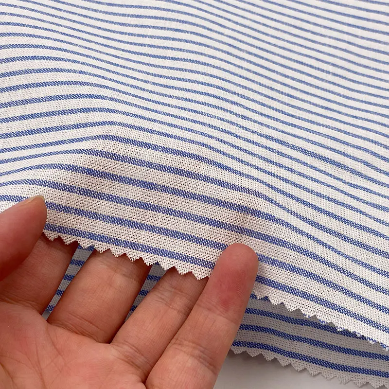 South America customized color thin stripe plain yarn dyed mixed cotton linen fabric for shirts clothing